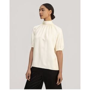 LILYSILK Silk Blouse Cream High Neck Size S NWT